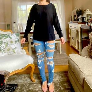 XSP Ann Taylor chiffon black tunic shirt